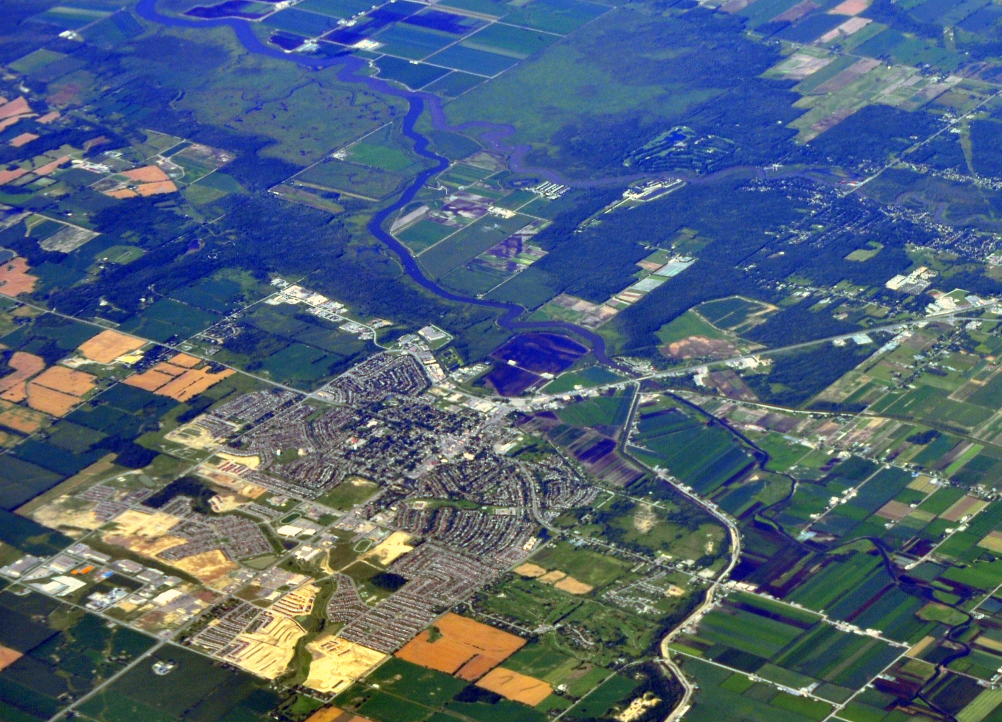 Aerial view of the Holland River valley south of Cook's Bay, Lake Simcoe