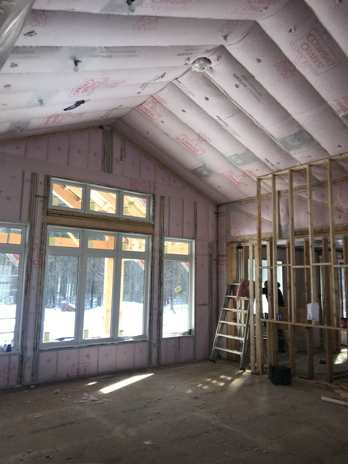 Cathedral ceiling with batt insulation installed between rafters