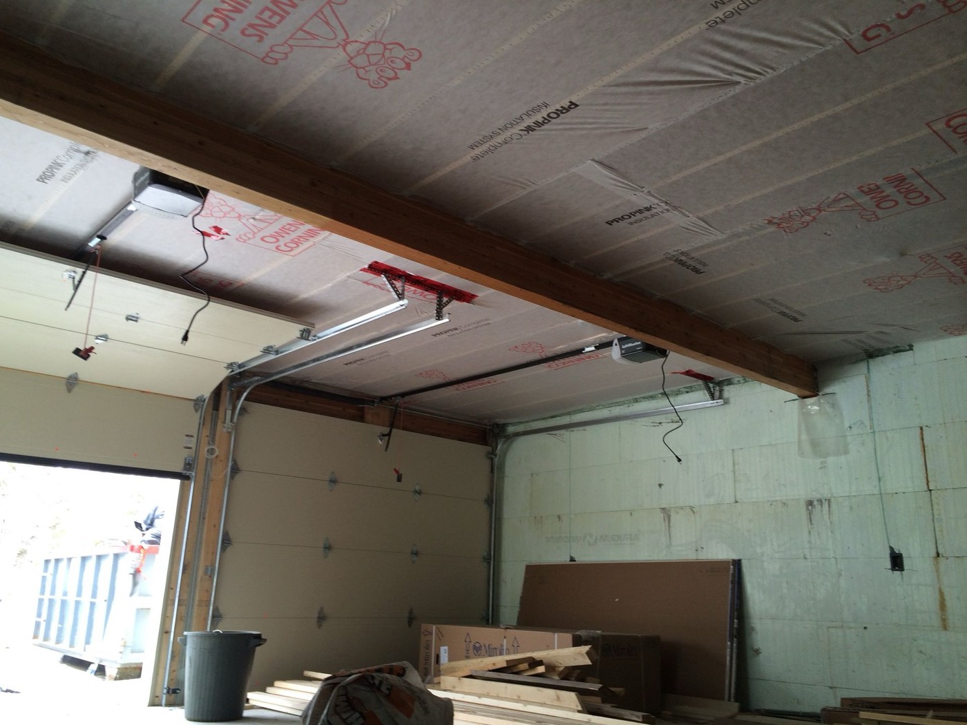 Garage interior with walls and ceiling insulated